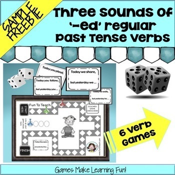 Preview of Past Tense Verb - The 3 Sounds of ed -  freebie Sampler Verb Game - Verbs ESL