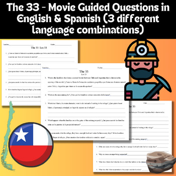 Preview of The 33 -Editable Movie guide Spanish & English questions Chile True Story Miners