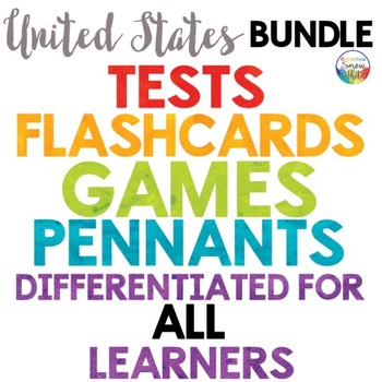 Preview of The 5 Regions of the United States: Flashcards, Tests, Games, Pennants Bundle