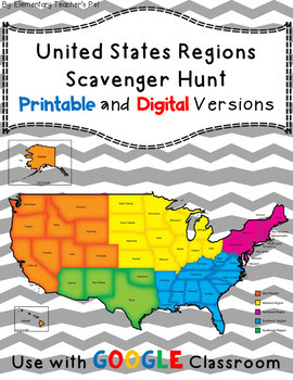 Preview of The 5 Regions of the United States- Scavenger hunt -Distance Learning