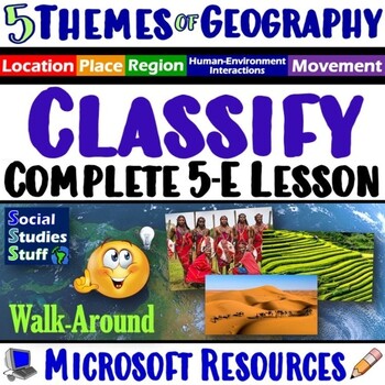 Preview of Classify the Five Themes of Geography 5E Lesson | 5 Theme WalkAround | Microsoft