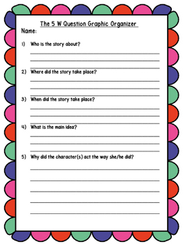 the 5 w questions graphic organizer by the laminating co teacher