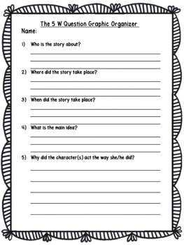 the 5 w questions graphic organizer by the laminating co teacher