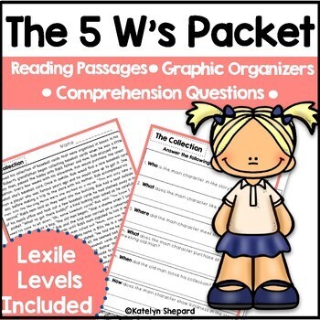 Preview of The 5 W's Packet Reading Passages & Comprehension Questions Find Text Evidence