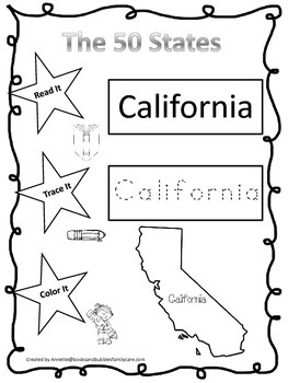 Preview of The 50 States Read it, Trace it, Color it Geography worksheets. 50 pgs