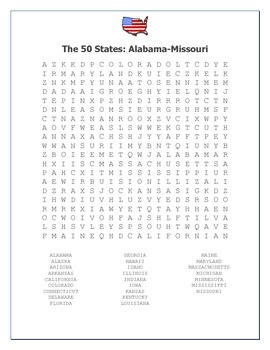 50 State Word Search Answer Key Worksheets Teaching Resources Tpt