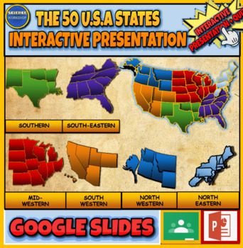 Preview of The 50 States of the USA: United States: Geography Map: Interactive Powerpoint