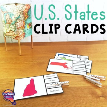 Preview of The 50 United States - U.S. Geography Clip Cards Map Flashcard Activity