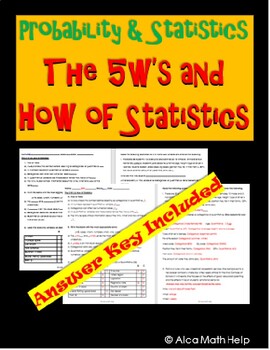 Preview of The 5W's & How of Statistics Worksheet, CP Stats, AP Stats, HW, Back-to-School