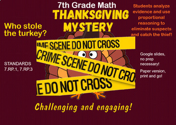 Preview of The 7th Grade Math Thanksgiving Mystery: Who Stole the Turkey?