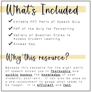 the 8 parts of speech editable quiz with answer key by