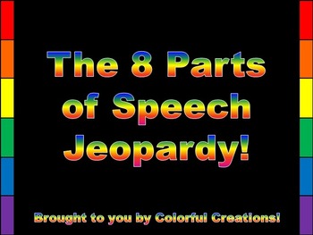 Preview of The 8 Parts of Speech Jeopardy