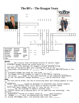 The 80 s: The Reagan Years Crossword or Web Quest by Vagi s Vault