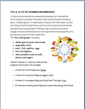 Nutrition-The A,B,C's of Vitamins and Minerals- (Distance learning)