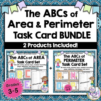 Preview of Area Task Cards and Perimeter Task Cards - Math Center BUNDLE of 2 Products