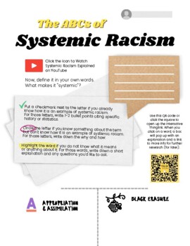 Preview of The ABCs of Systemic Racism 4-pg Worksheet (with QR Code to Thinglink resource)