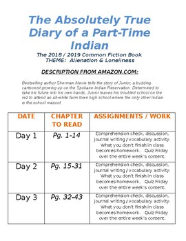 The Absolutely True Diary Of A Part Time Indian Reading Schedule Unit Plan