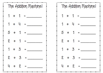 Preview of Math Center Worksheet (The Addition Machine)