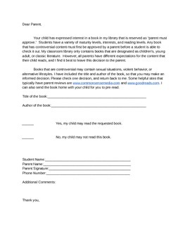 Preview of Parent Approval Letter for Classroom Library