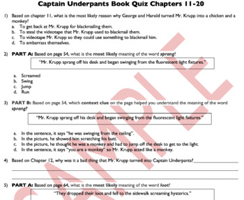 Preview of The Adventures of Captain Underpants Chapter Quizzes