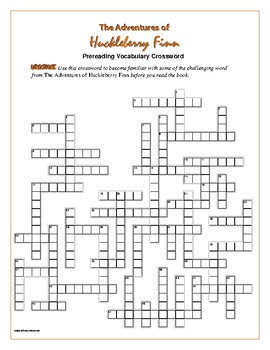 The Adv of Huck Finn: 50 Word Prereading Crossword Great Warm Up for