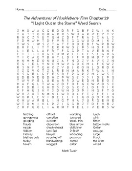 Preview of The Adventures of Huckleberry Finn Chapter 29 Vocabulary Word Search