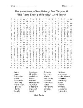 Preview of The Adventures of Huckleberry Finn Chapter 33 Vocabulary Word Search