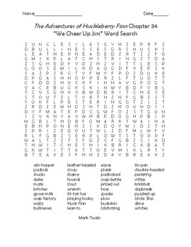 Preview of The Adventures of Huckleberry Finn Chapter 34 Vocabulary Word Search