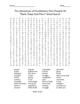 Preview of The Adventures of Huckleberry Finn Chapter 35 Vocabulary Word Search