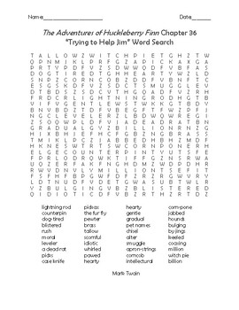 Preview of The Adventures of Huckleberry Finn Chapter 36 Vocabulary Word Search