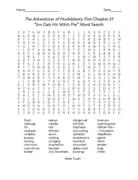 Preview of The Adventures of Huckleberry Finn Chapter 37 Vocabulary Word Search