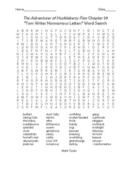 Preview of The Adventures of Huckleberry Finn Chapter 39 Vocabulary Word Search