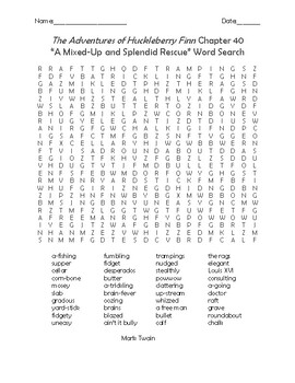 Preview of The Adventures of Huckleberry Finn Chapter 40 Vocabulary Word Search