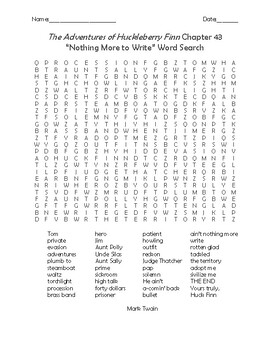 Preview of The Adventures of Huckleberry Finn Chapter 43 Vocabulary Word Search