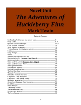 Preview of The Adventures of Huckleberry Finn, Mark Twain, 66 page Unit