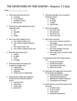 Preview of The Adventures of Tom Sawyer Quizzes - Chapters 1-35 with Answer Key