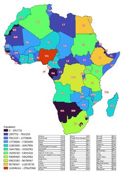 Preview of The Africa map classified by the number of inhabitants of the countries