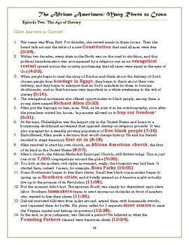 The African Americans Many Rivers to Cross Episode 2 Worksheet: 1800 1860