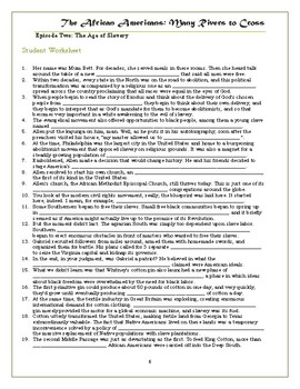 The African Americans Many Rivers to Cross Episode 2 Worksheet: 1800 1860