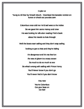 The Age Of Exploration Lyrics By Mrsalearno S Teachers Pay Teachers