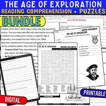 Preview of The Age of Exploration Reading Comprehension Puzzles,Digital & Print BUNDLE