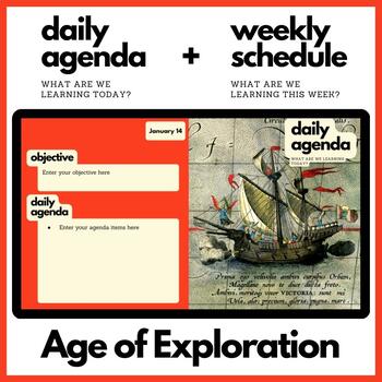 Preview of The Age of Exploration Themed Daily Agenda + Weekly Schedule for Google Slides