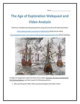 Preview of The Age of Exploration- Webquest and Video Analysis with Key