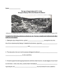 Preview of The Age of Imperialism (Fill in the Blanks Worksheet)