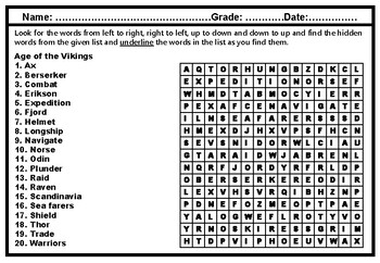 Preview of The Age of the Vikings Word Search Puzzle, No Prep History Worksheet, Sub Plan