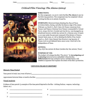 Preview of The Alamo - Movie Guide (film assignment & review - US HISTORY IN FILM)