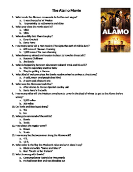 Preview of The Alamo Movie Multiple Choice Questions