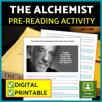 Preview of The Alchemist Pre-Reading Anticipatory Lesson, Paulo Coelho, Novel Study