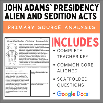 The Alien And Sedition Acts 1798 Primary Source Analysis By