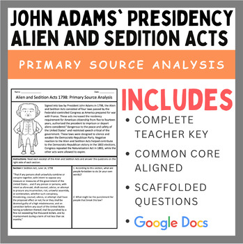 Preview of The Alien and Sedition Acts 1798: Primary Source Analysis